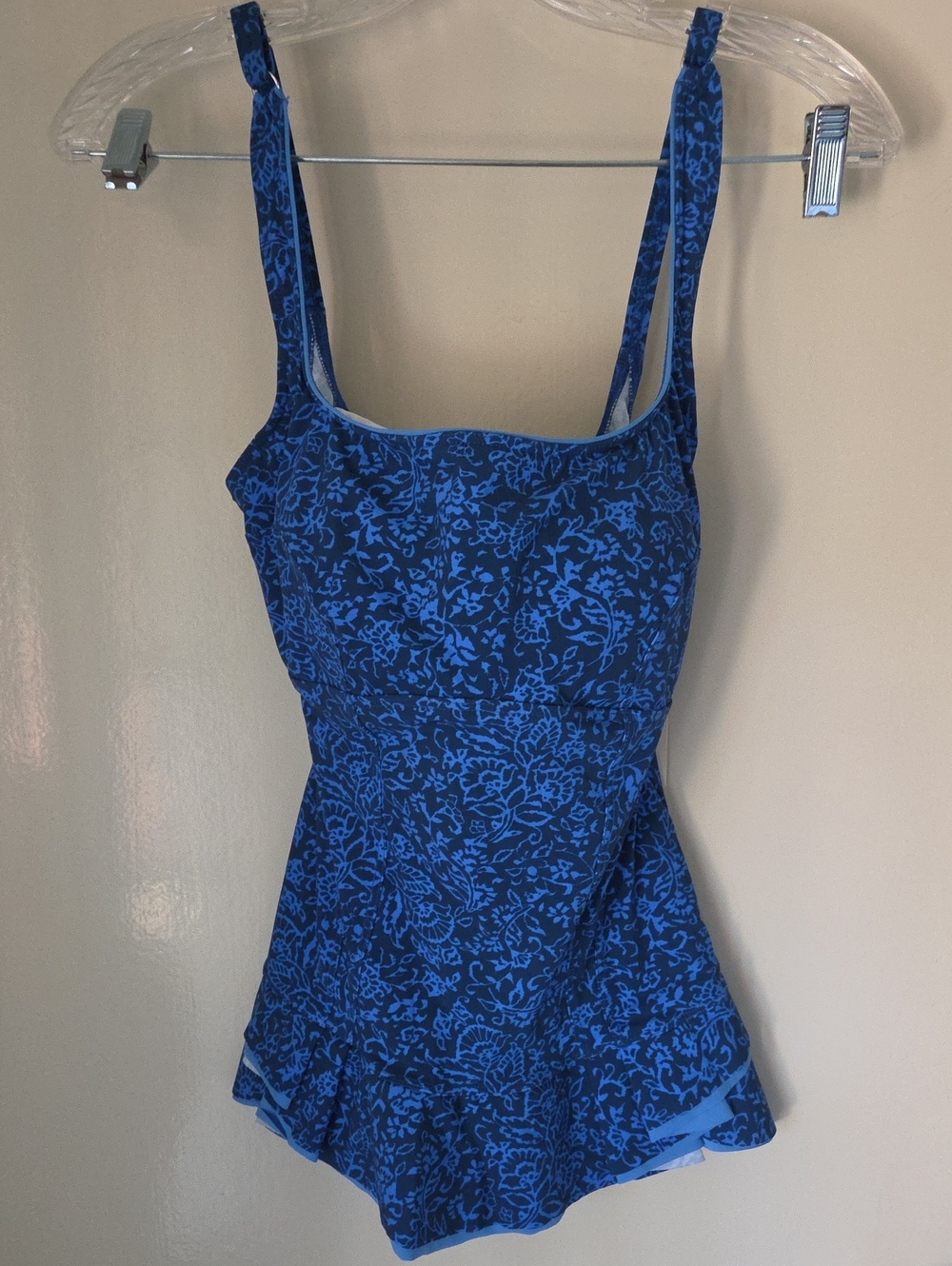 Navy and Royal Blue Floral Peplum Tankini Top